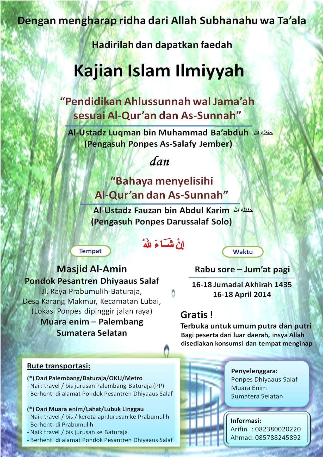 Pamflet Kajian Islam Mahad Dhiyaaus Salaf Palembang 1435 H (info)